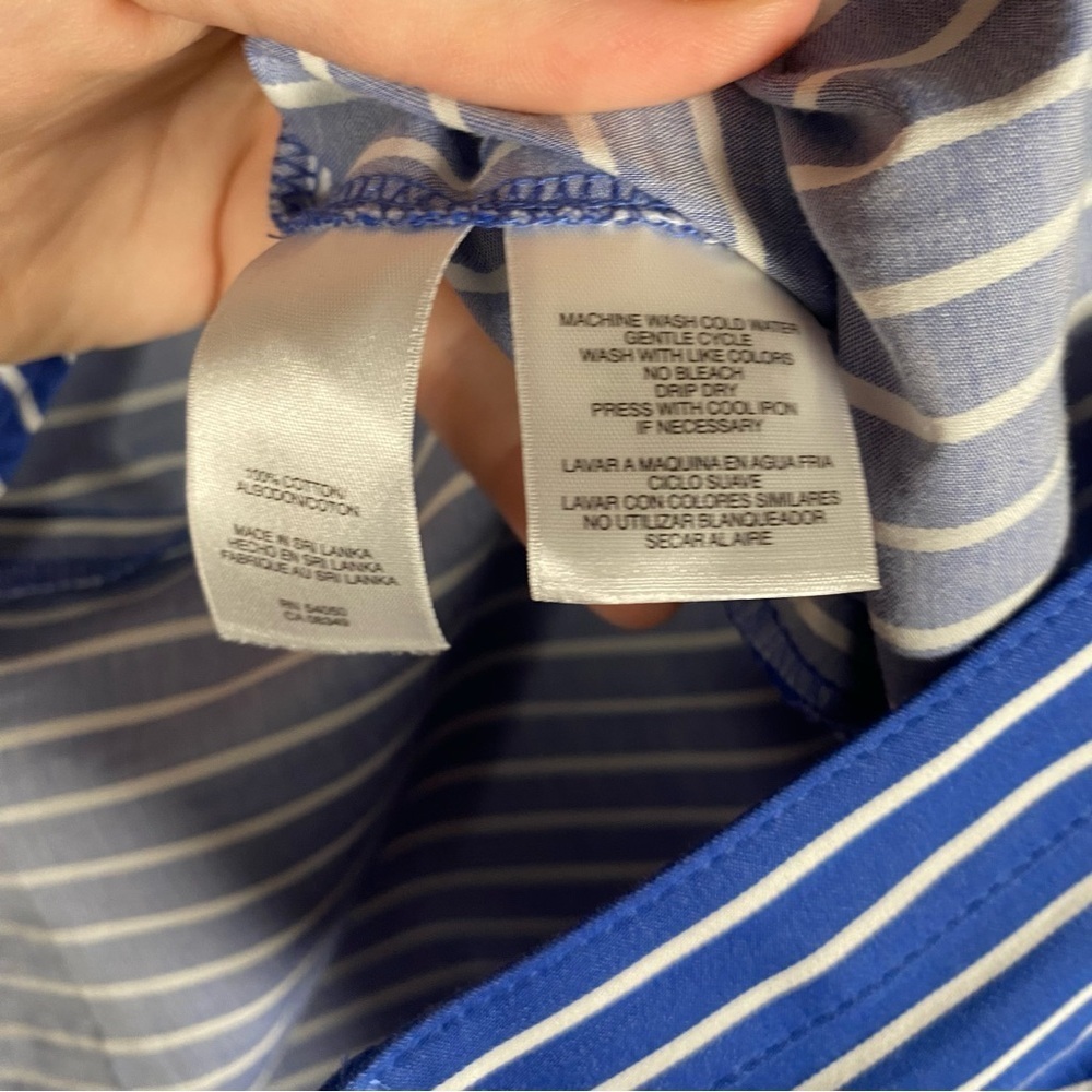 NWT Jones New York Signature Striped Ruffle Blouse with Cinching Waist Tie - Picture 7 of 8